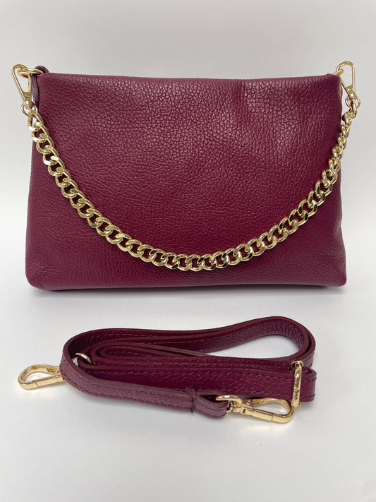 Leather bag with gold chain burgundy