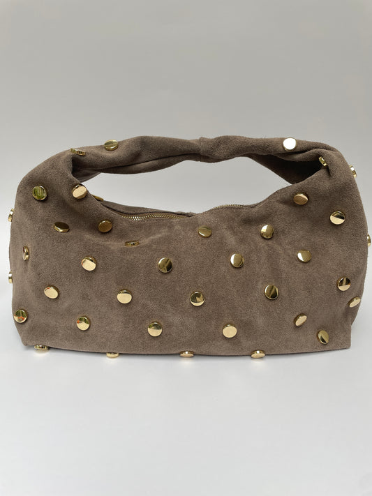 Suede bag with studs taupe