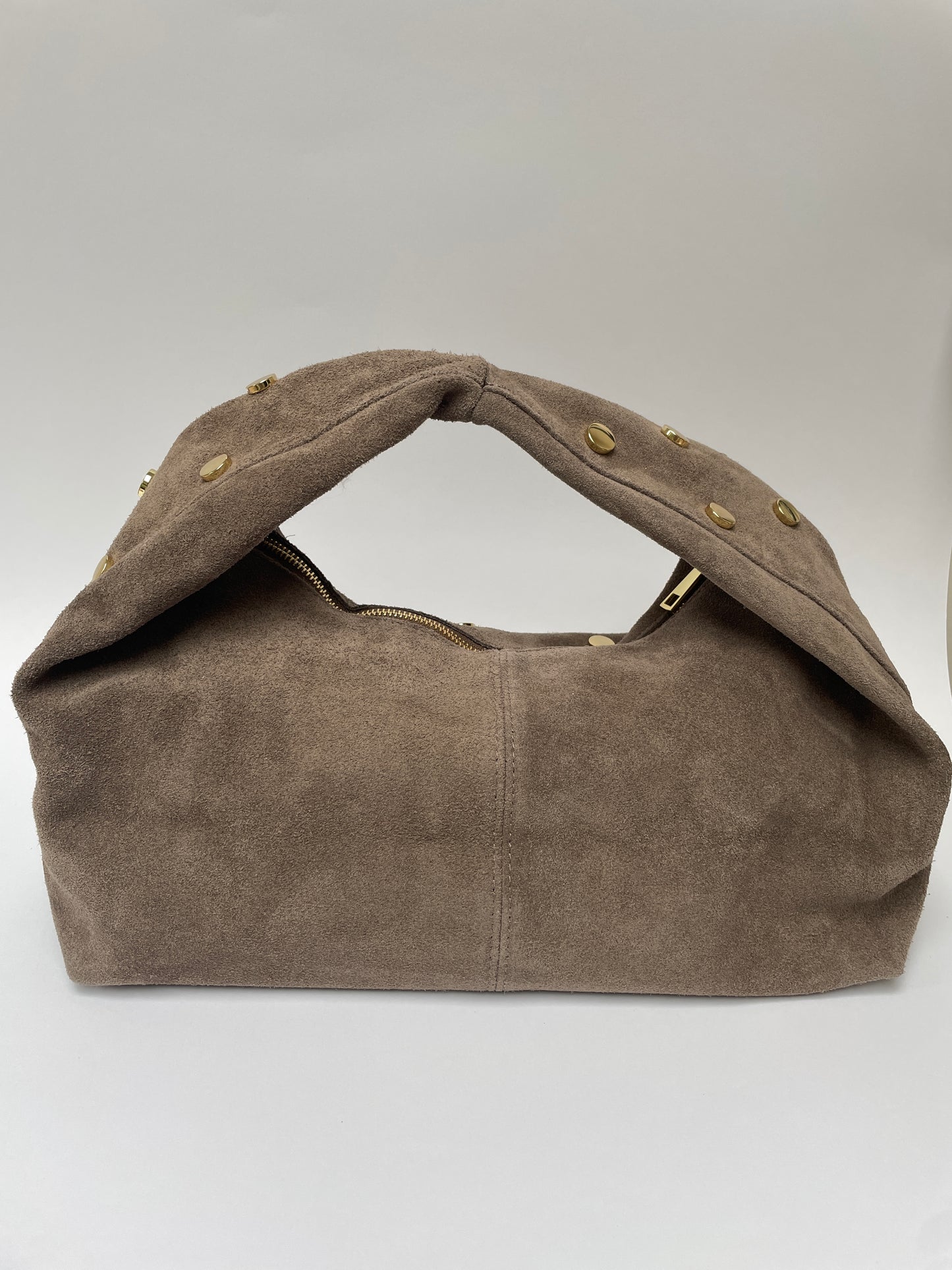 Suède tas met studs taupe