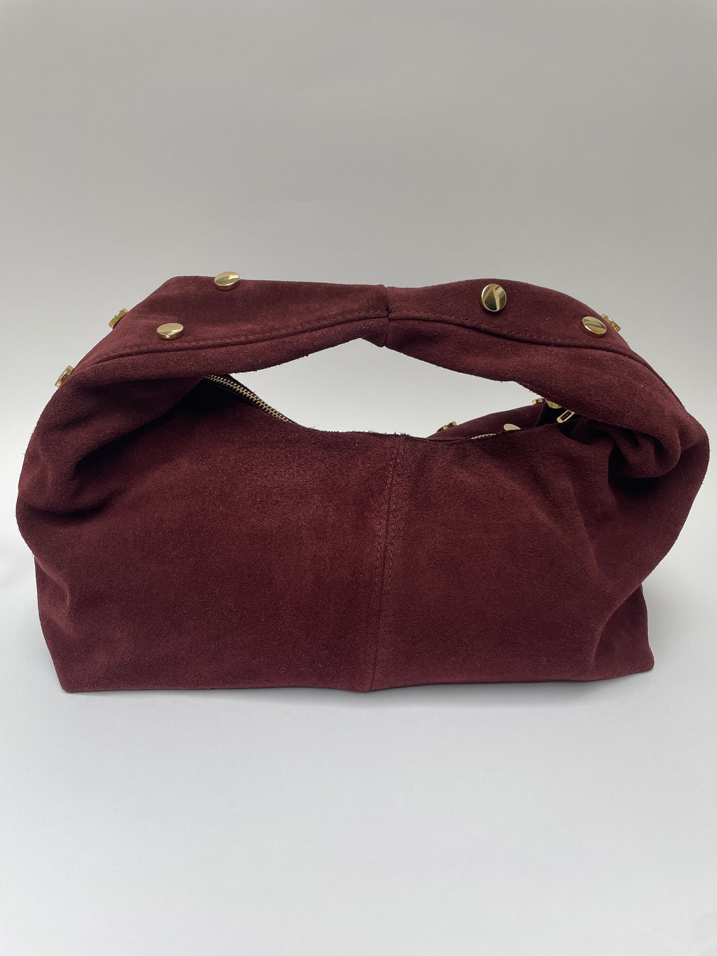 Suede bag with studs burgundy