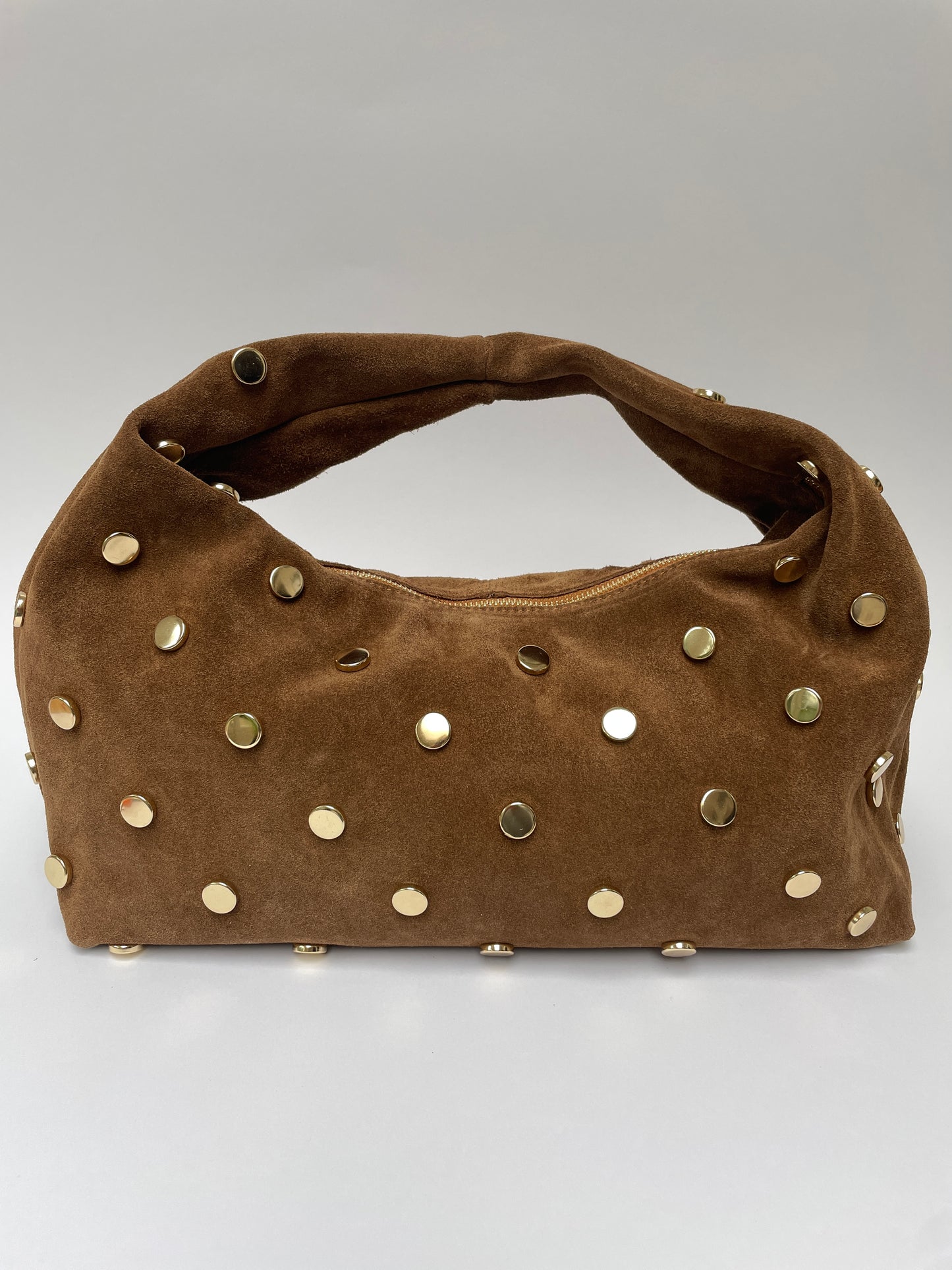 Suède tas met studs cognac