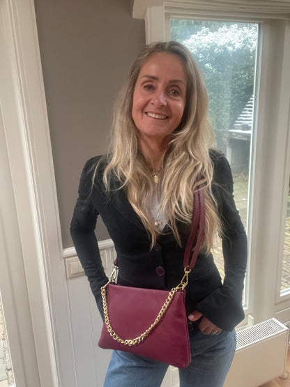 Leren tas met gouden ketting bordeaux