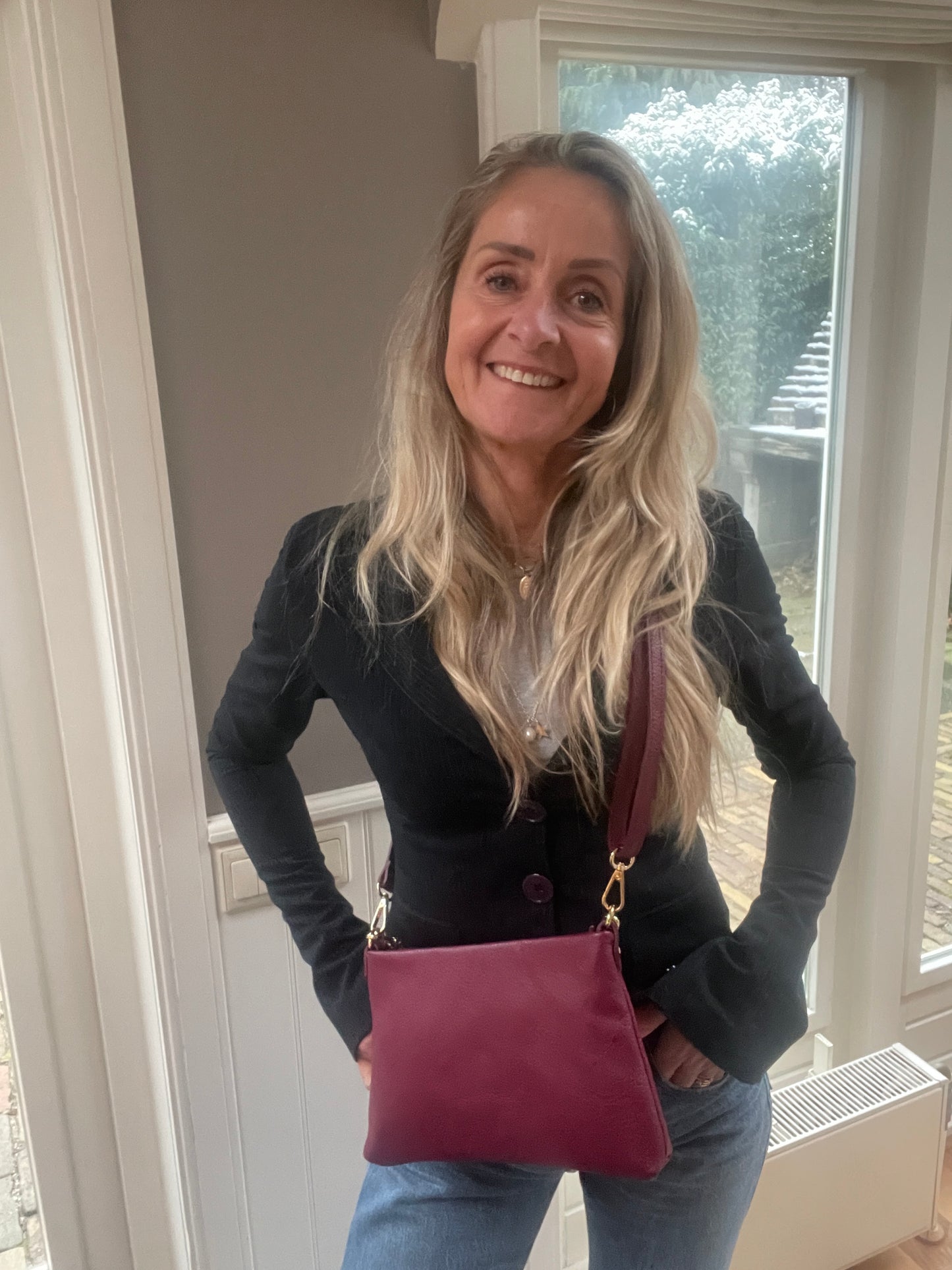 Leren tas met gouden ketting bordeaux